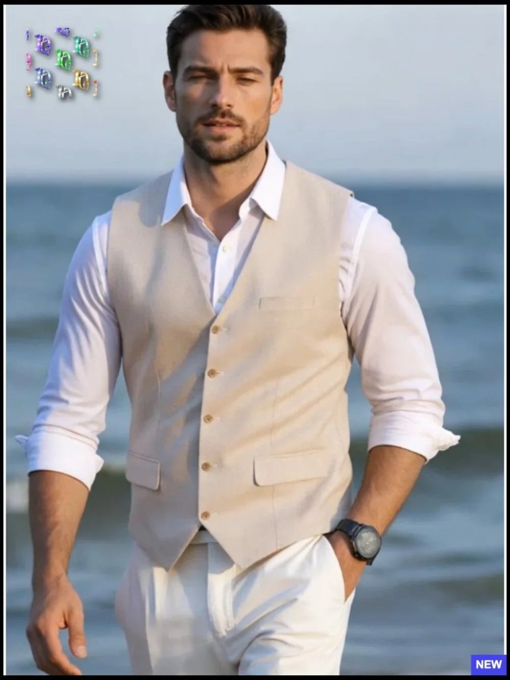 V-Neck Waistcoat Cotton Linen Suit Vest Casual Summer Party Beach Wear